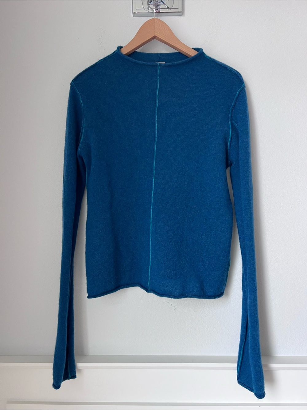 Free People Teal Center-Seam Long Sleeve Crewneck cashmere sweater  S